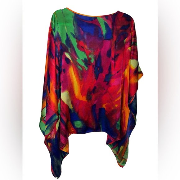 Chico’s L/XL Multicolor Silk Poncho Blouse V-Neck Flowing Top - Picture 3 of 4